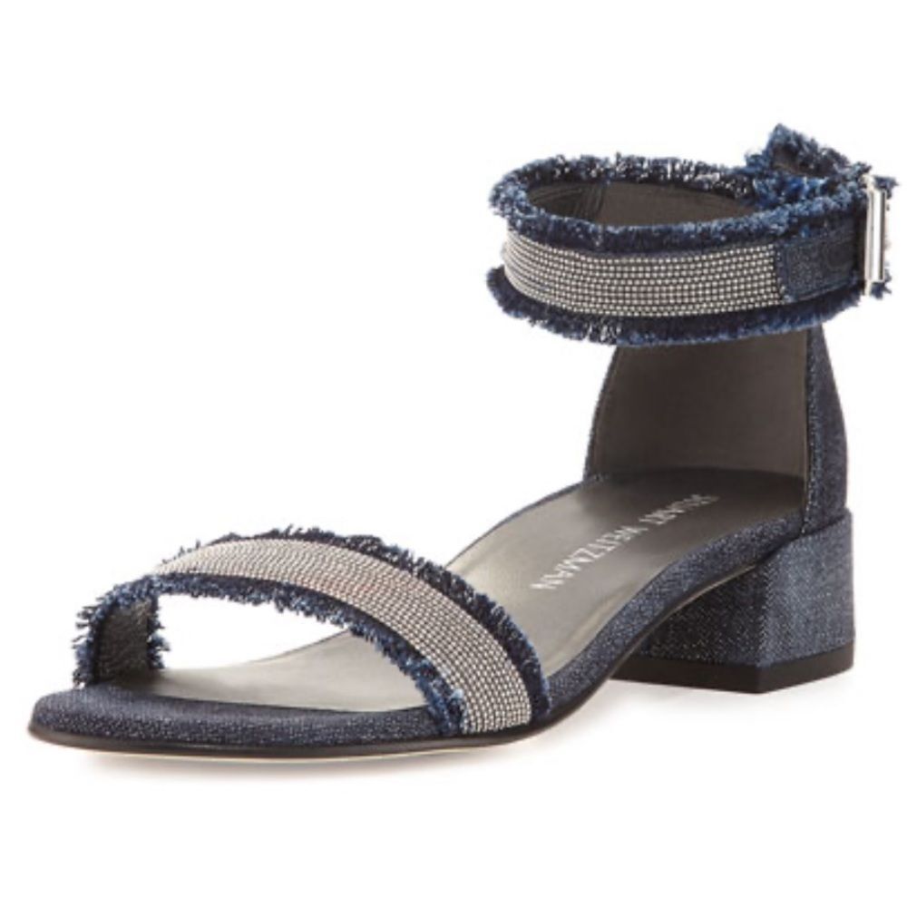 Stuart Weitzman Denim Block Heel Sandals 6.5